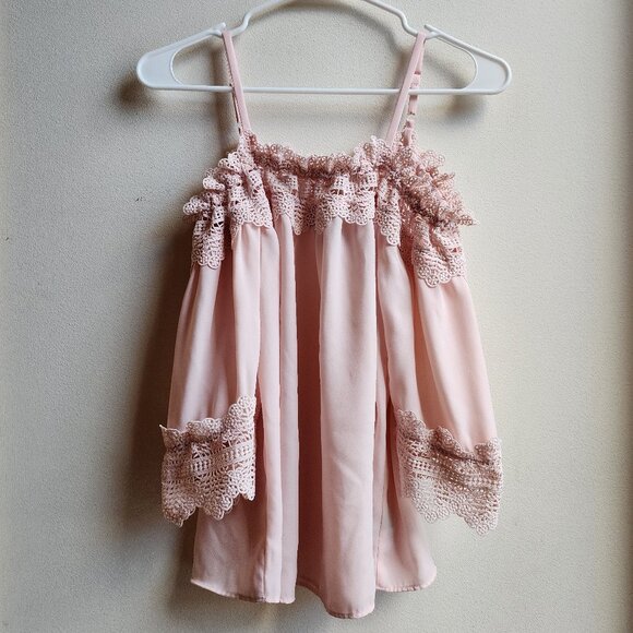 BCX Pale Pink Lace Off The Shoulder Blouse With Straps Size Small - Picture 1 of 16
